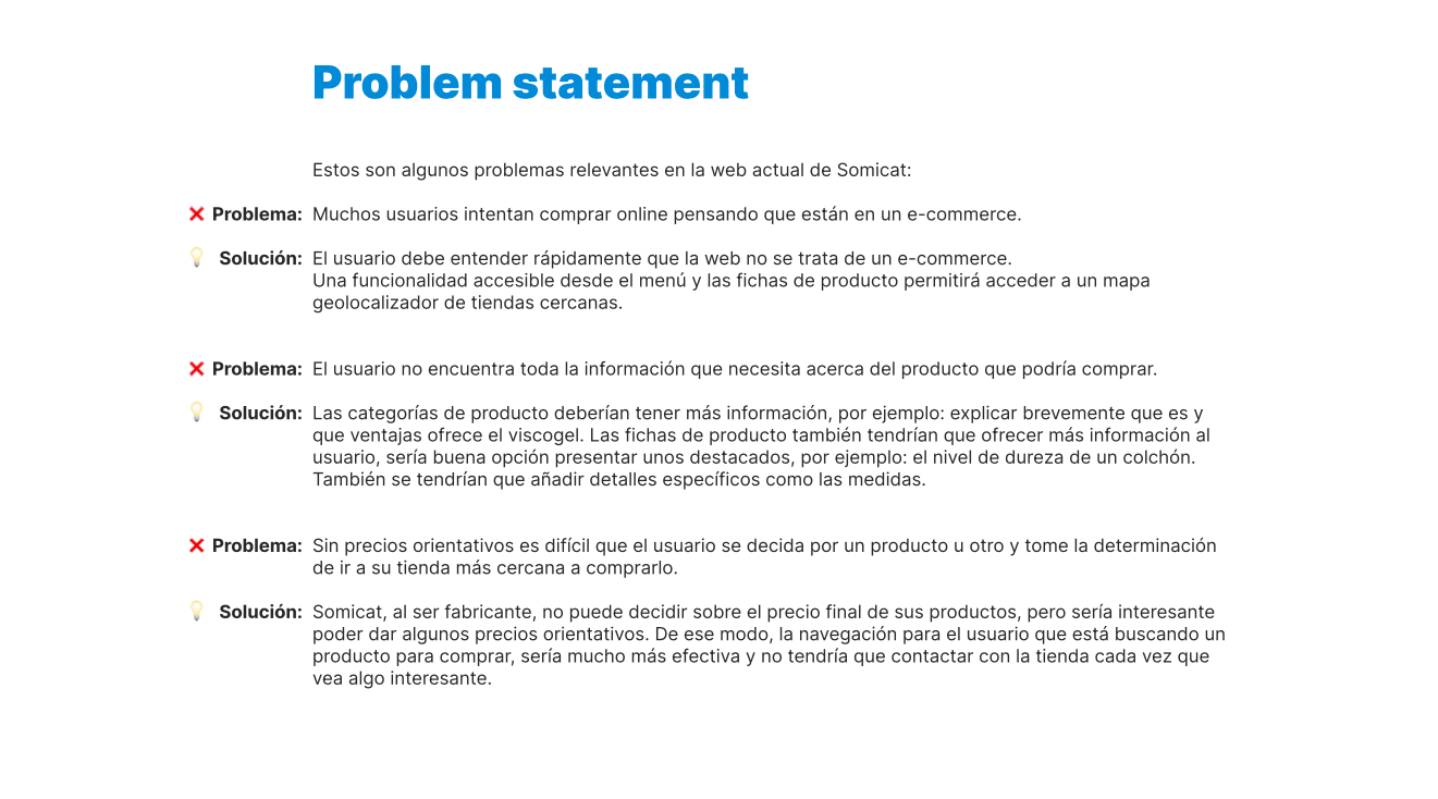 Imagen con el problem statement (principales problemas detectados)