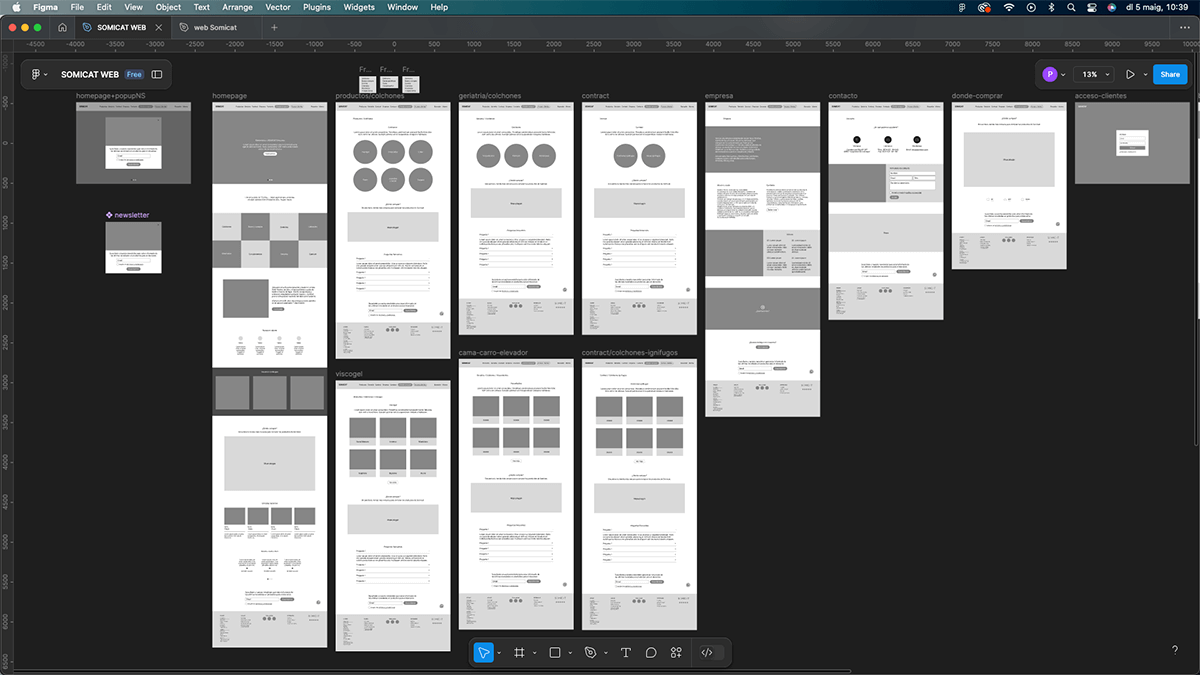 Imagen captura de figma con los wireframes de fidelidad media.